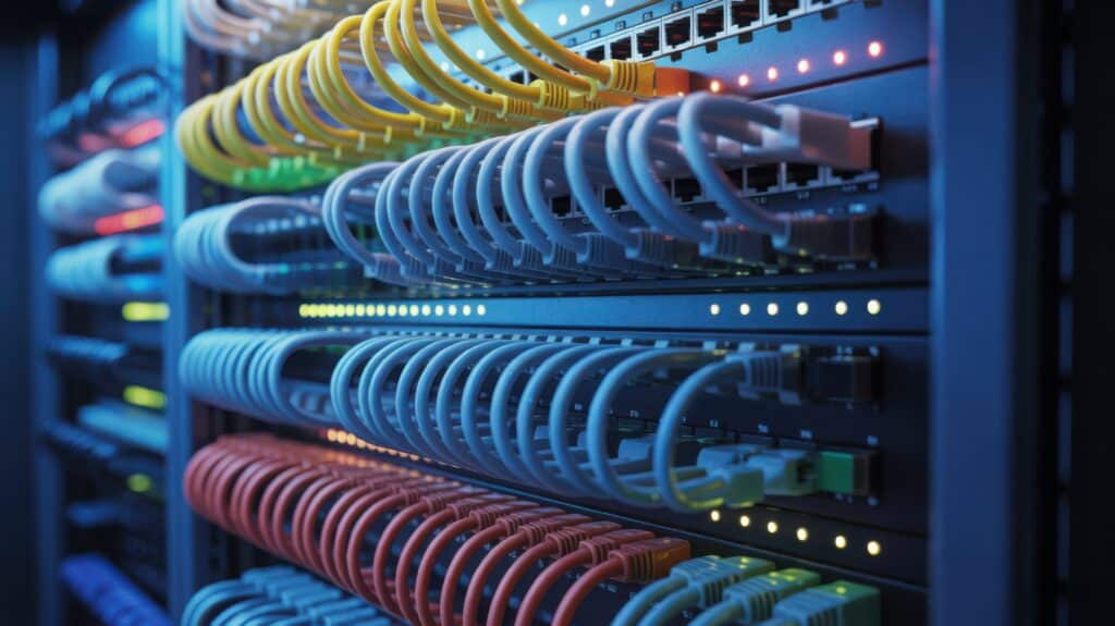 Network infrastructure server rack ethernet cables
